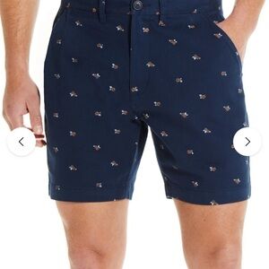 Weatherproof Vintage Floral Print Short Blue Hibiscus Cotton Blend